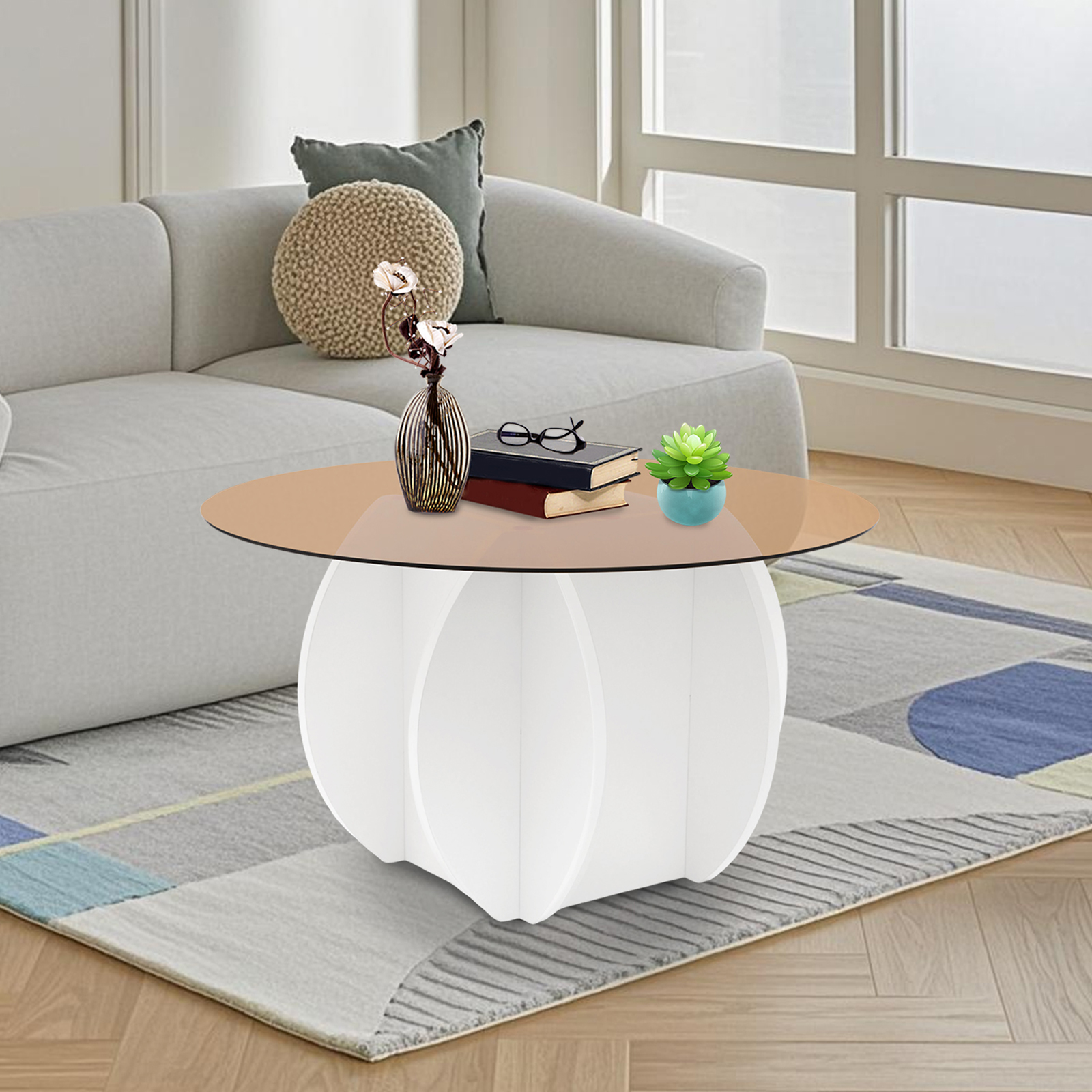 Modern Round Coffee Table 27.6 - Book Weight Glass ulasan dan harga