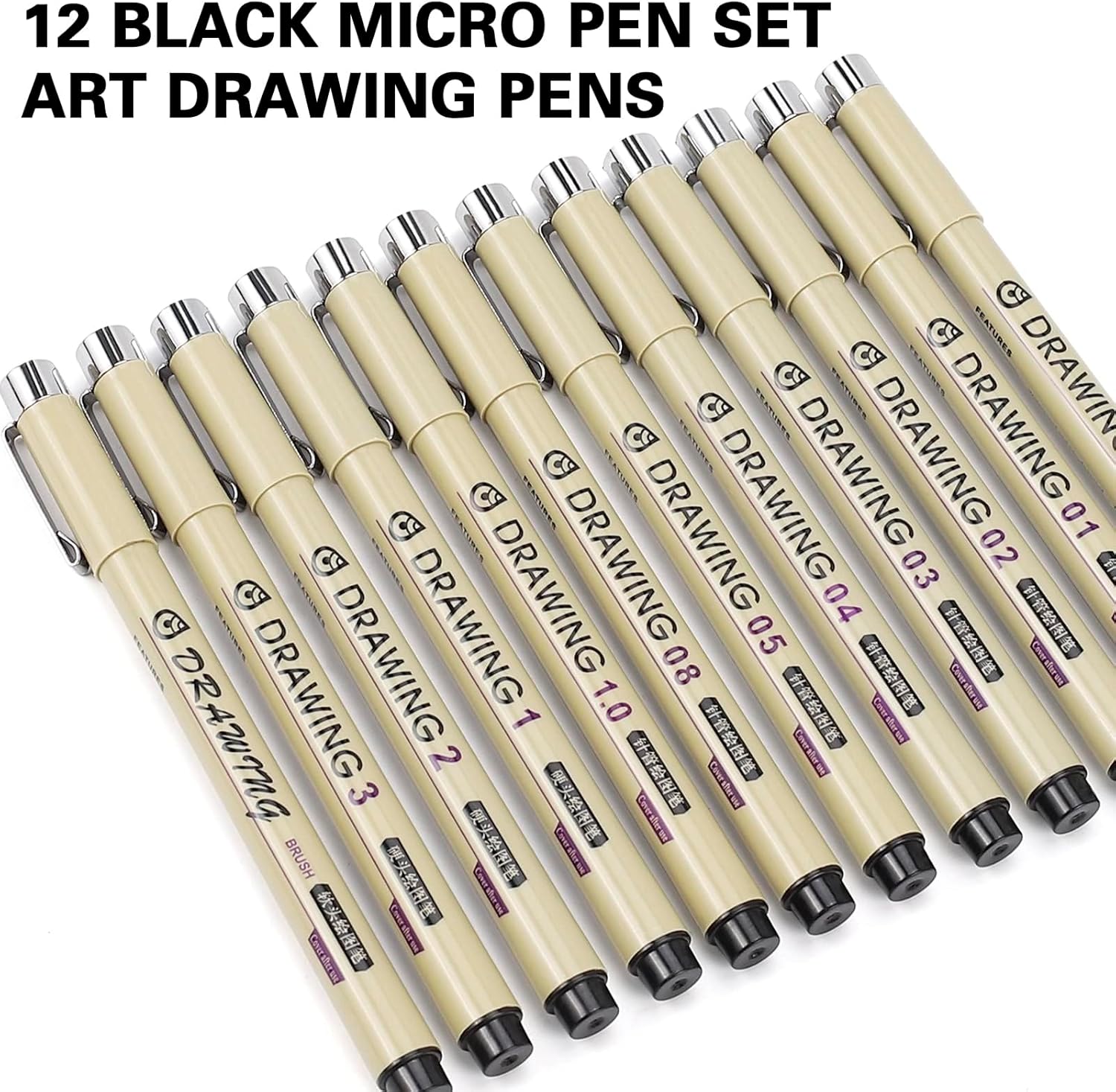 12 Black Fine Line Drawing Pen - Archive Box Set ulasan dan harga