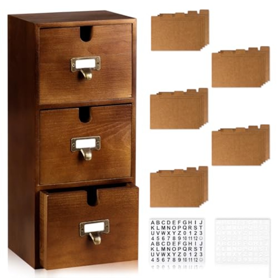 Index Card Holder x5 Wooden Ca - Card Index Box ulasan dan harga