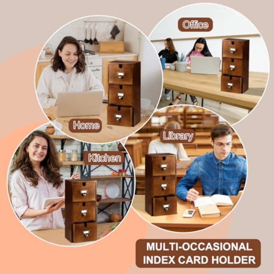 Index Card Holder x5 Wooden Ca - Card Index Box ulasan dan harga