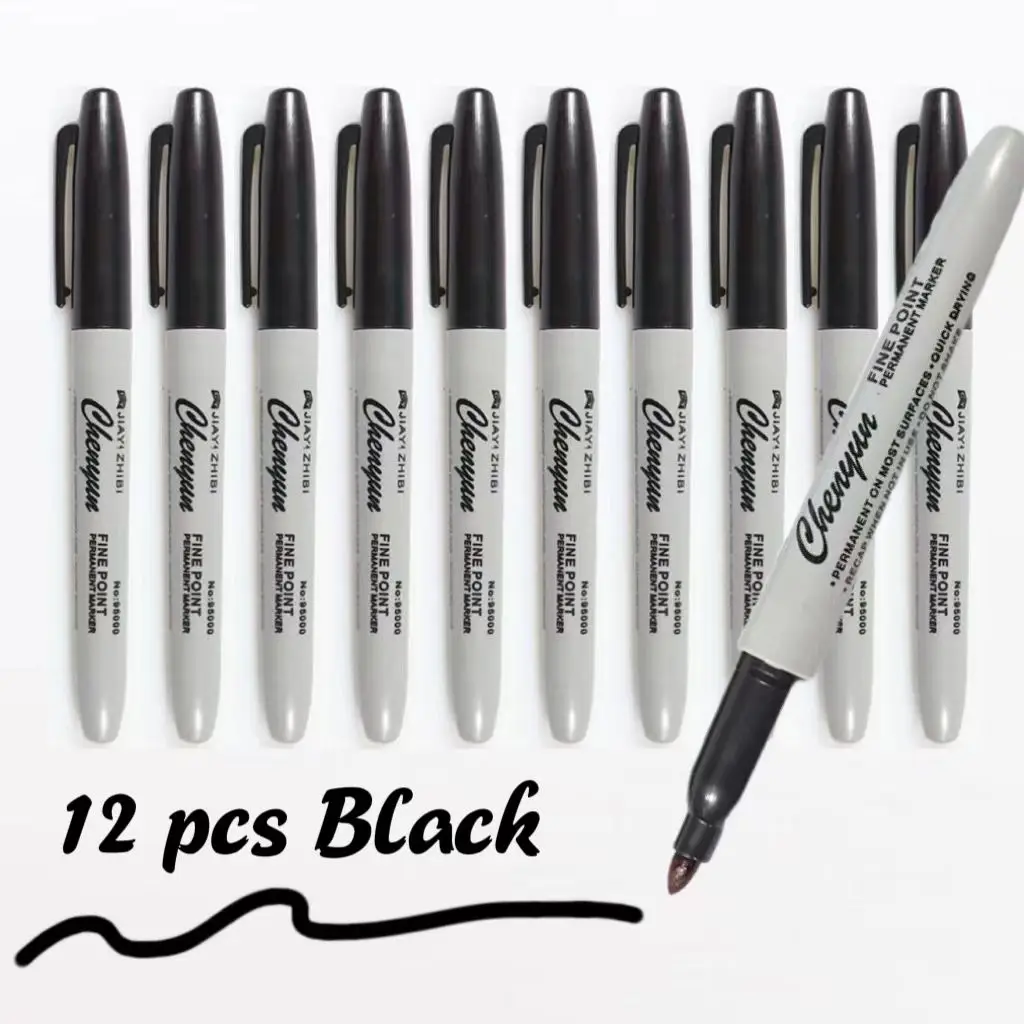 12pcs Black Permanent Marker P - Correction Pen Fine ulasan dan harga